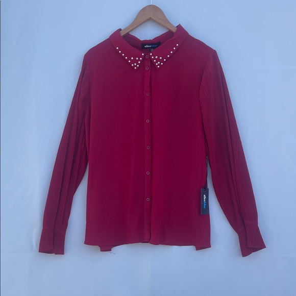 Alice Blue Women’s Button-Down Shirt, size 3X, red with embellished collar - Picture 1 of 11